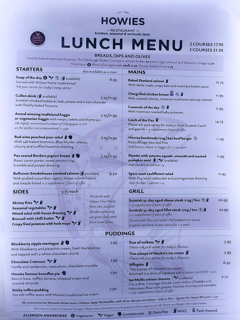 Howies Edinburgh gluten free